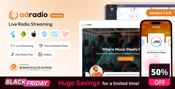 AdRadio - Live Radio Streaming Website and Apps with Admin Panel