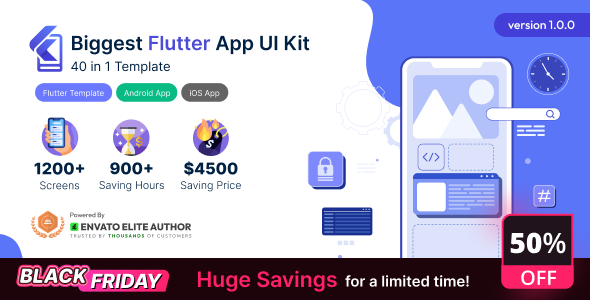 Biggest Flutter App UI Kit 40 in 1 Template