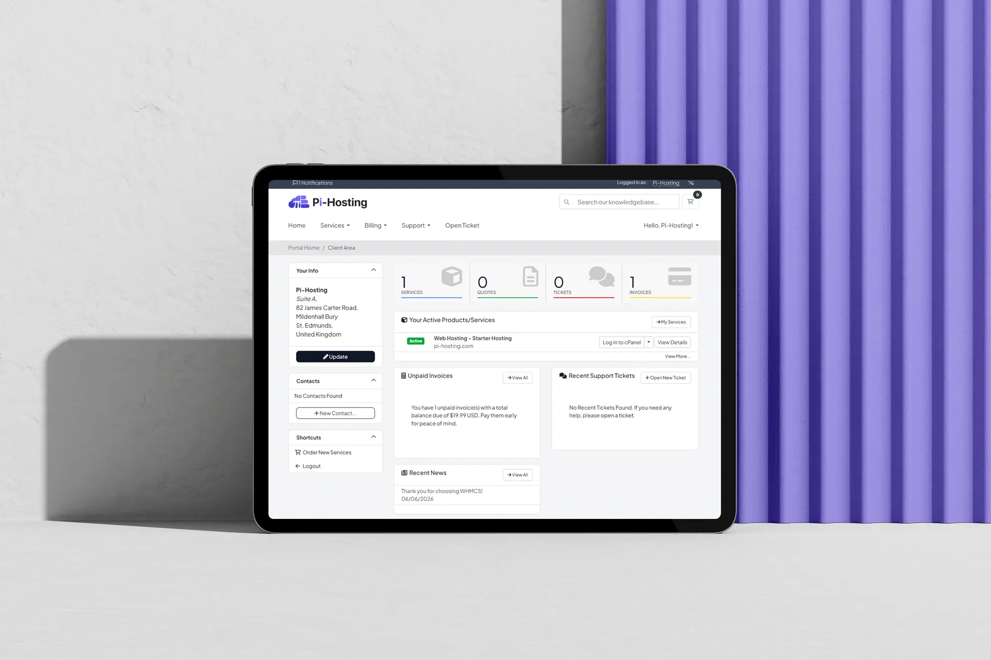 PI Hosting dashboard